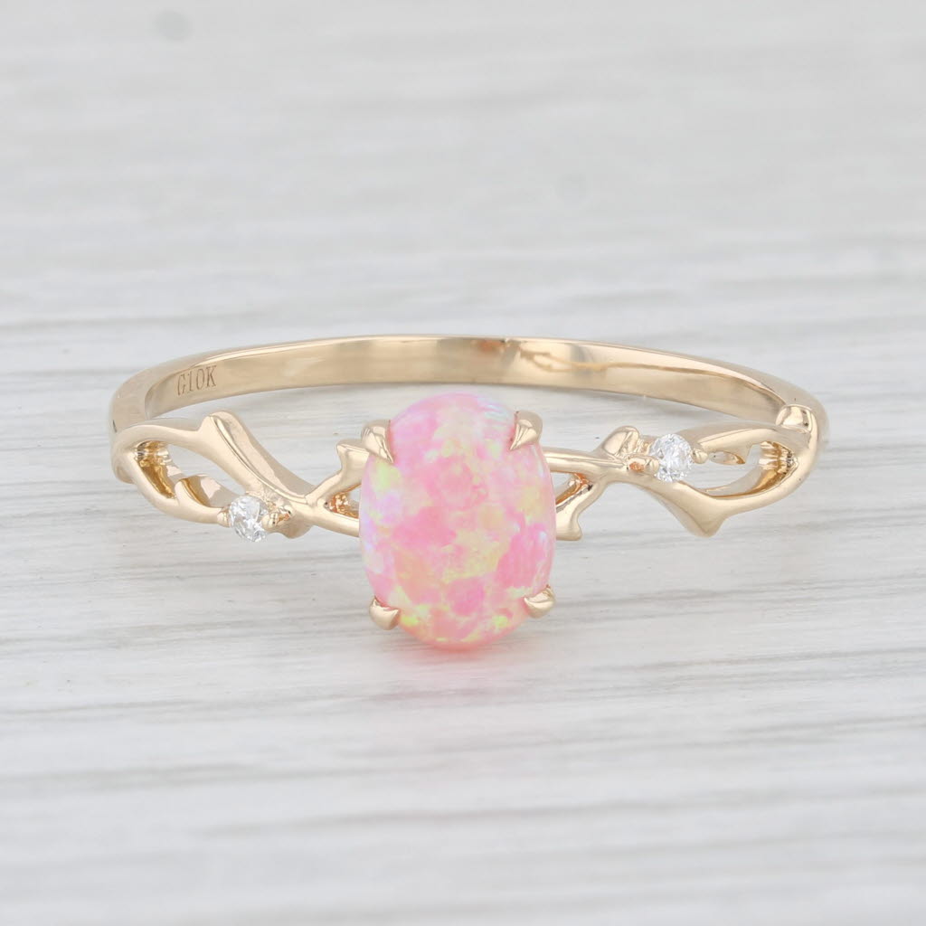 Light Gray Lab Created Opal Cubic Zirconia Ring 10k Yellow Gold Size 11.25 Oval Solitaire