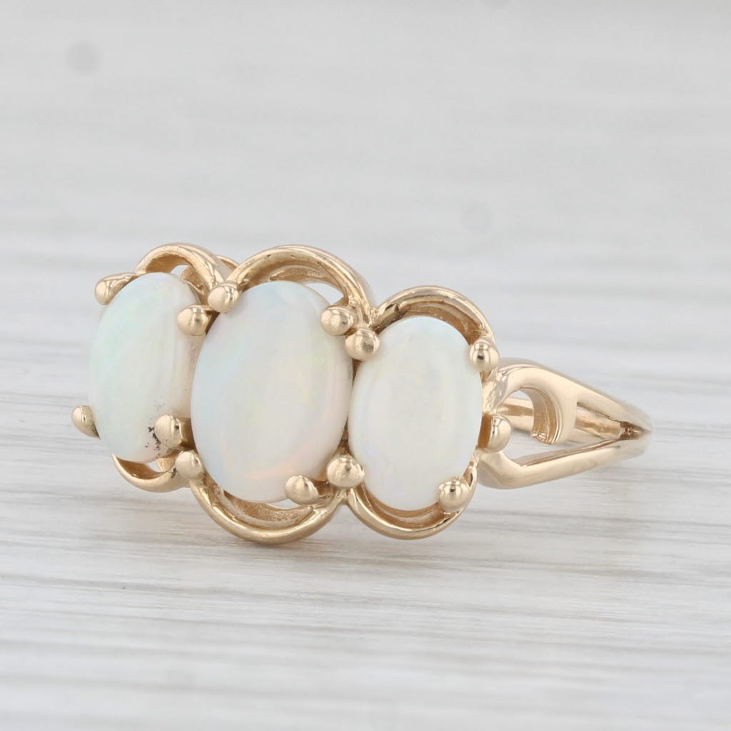 Light Gray Oval Opal 3-Stone Ring 14k Yellow Gold Size 4.75