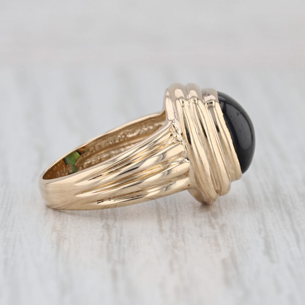 Green Tourmaline Cushion Cabochon Ring 14k Yellow Gold Size 6 Solitaire