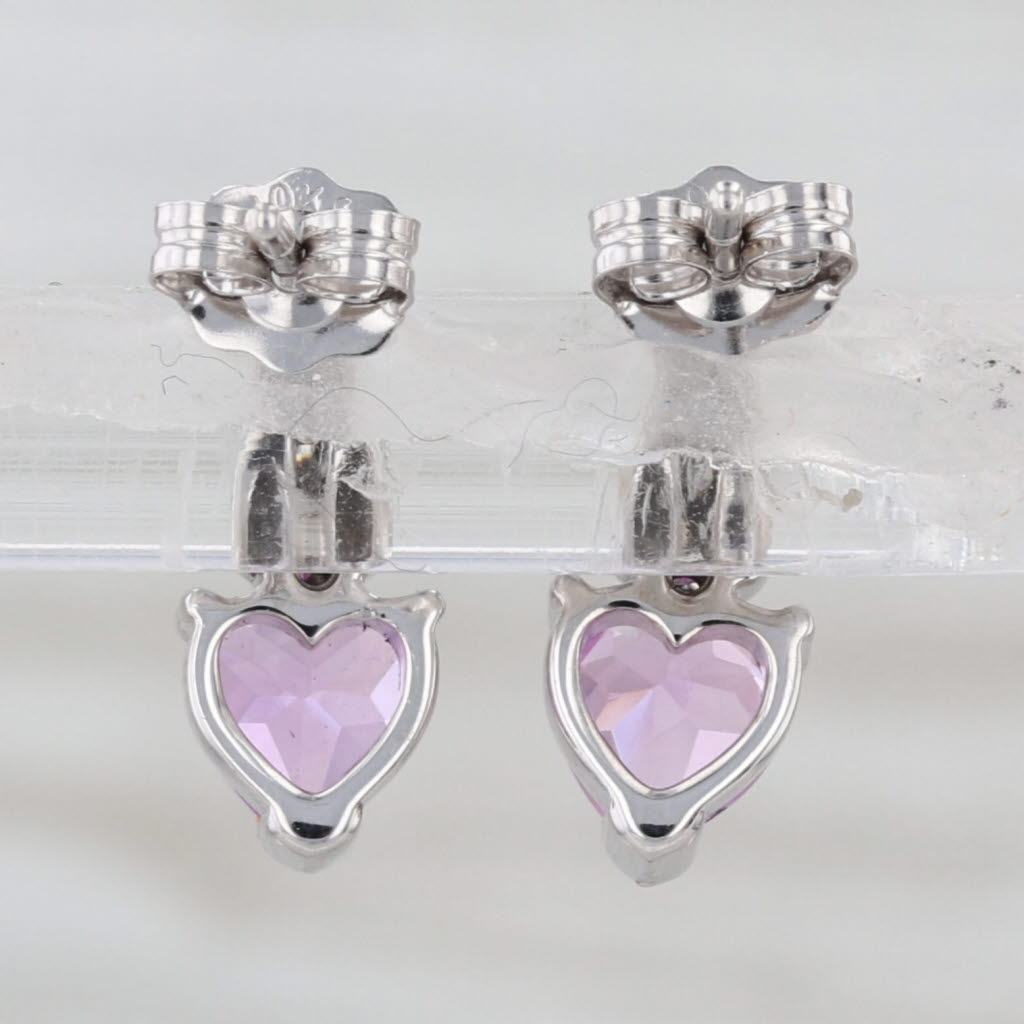 1.23ctw Lab Created Sapphire Heart Diamond Stud Earrings 10k White Gold Studs