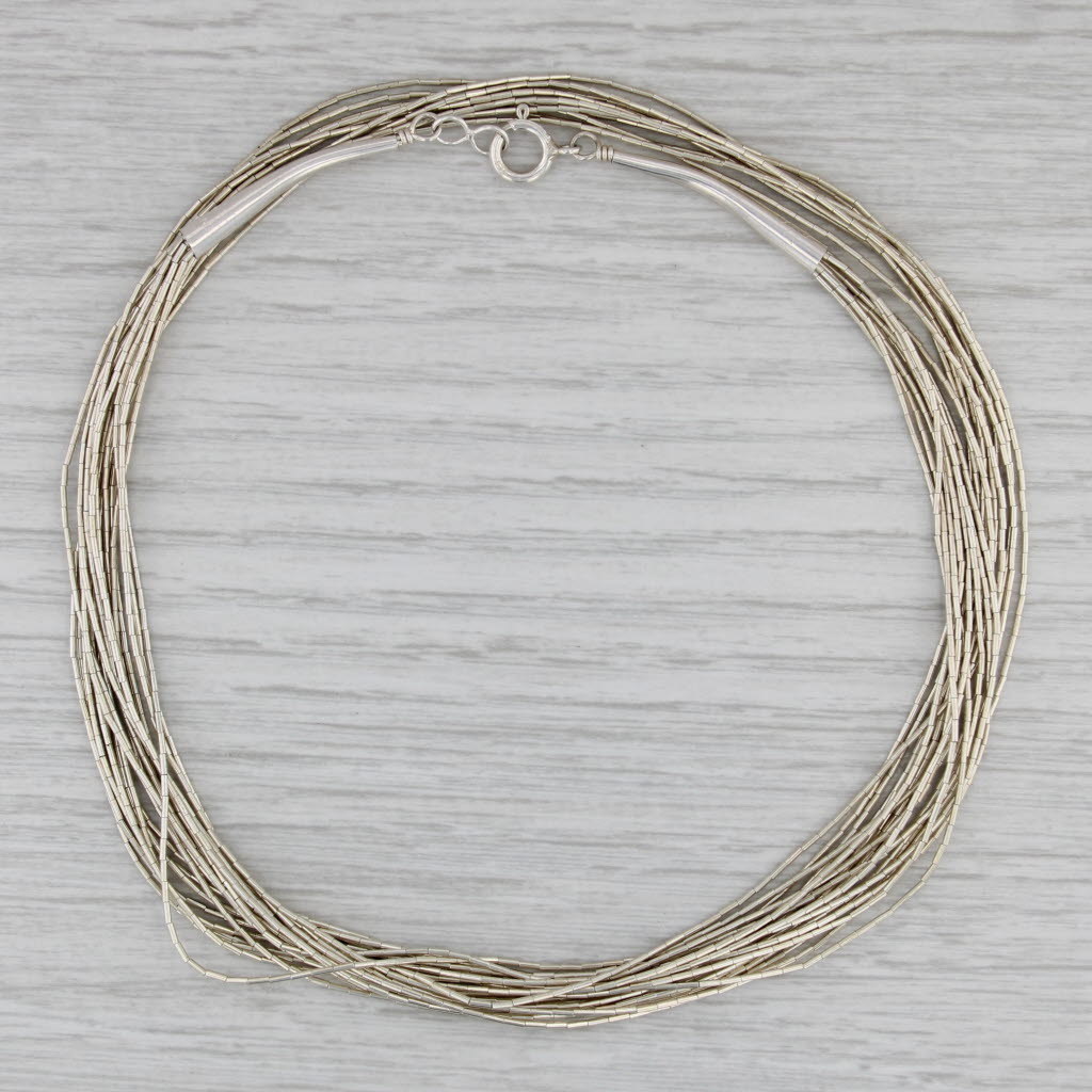 Liquid Silver 10 Multistrand Necklace Sterling Silver Native American 24"