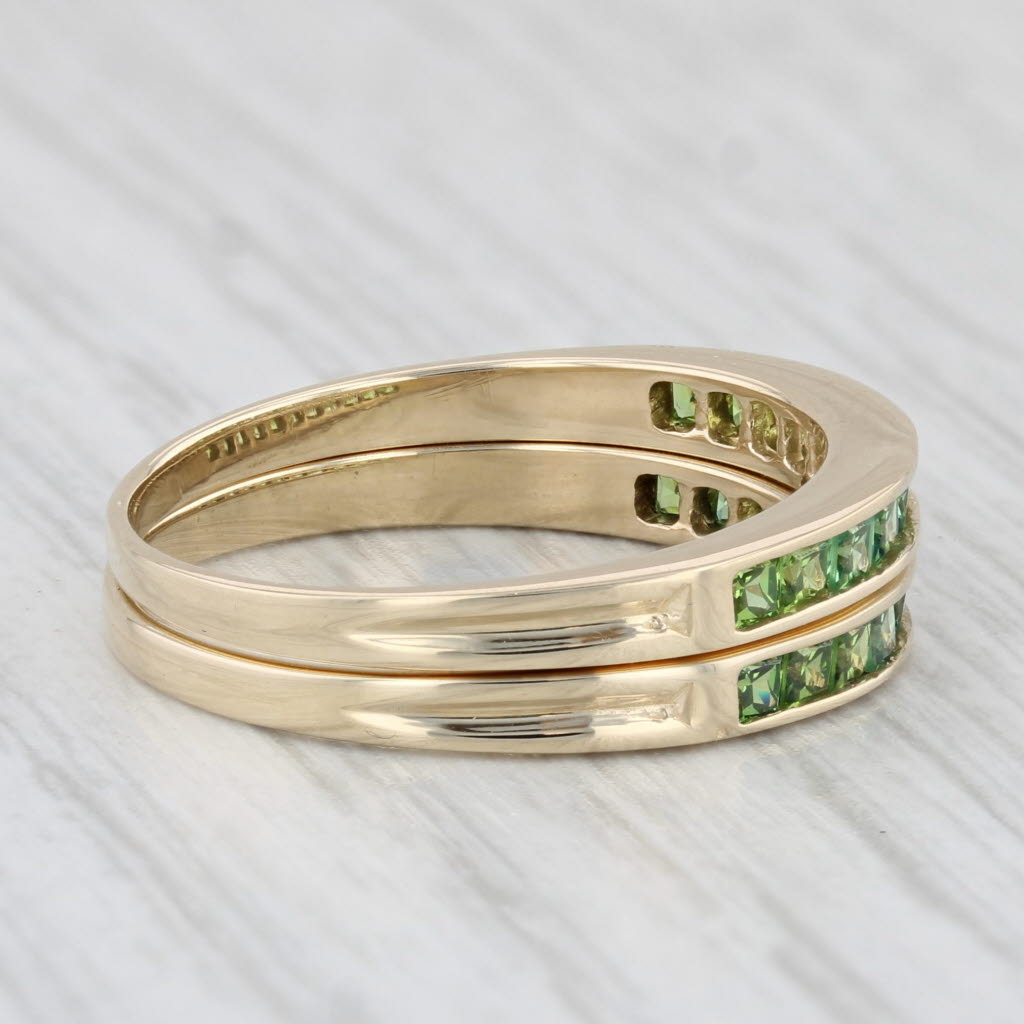 Light Gray Set of 2 Green Cubic Zirconia Stackable Rings 10k Gold Size 7 Wedding Bands