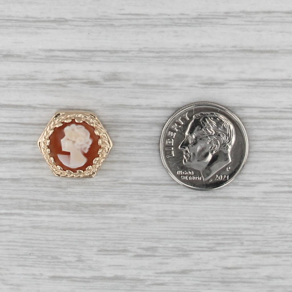 Carved Shell Cameo Slide Bracelet Charm 14k Yellow Gold Vintage Archer Hallmark