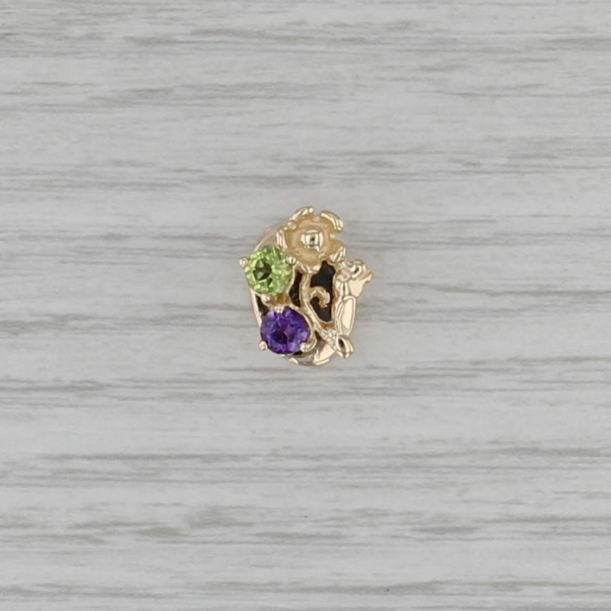 Vintage 0.48ctw Amethyst Peridot Flower Slide Bracelet Charm 14k Yellow Gold