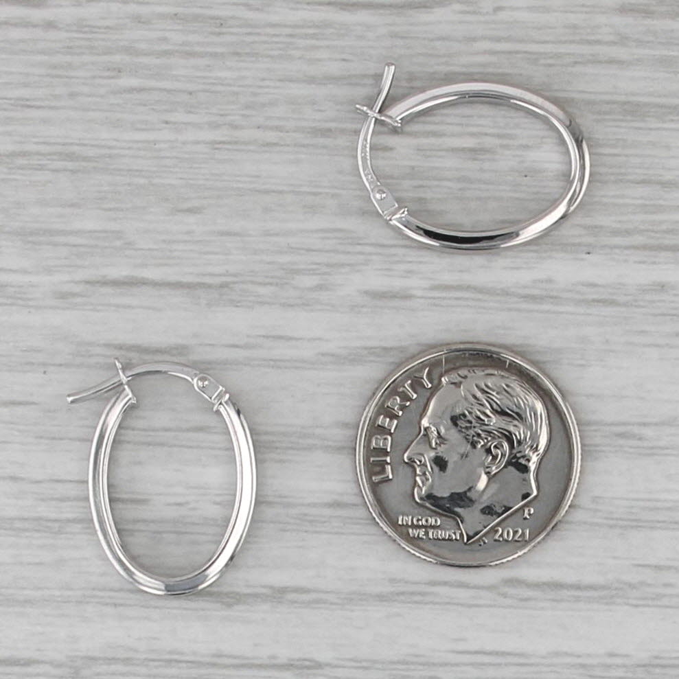 Oval Hoop Earrings 14k White Gold Snap Top Posts Hoops 18.3 x 3 mm