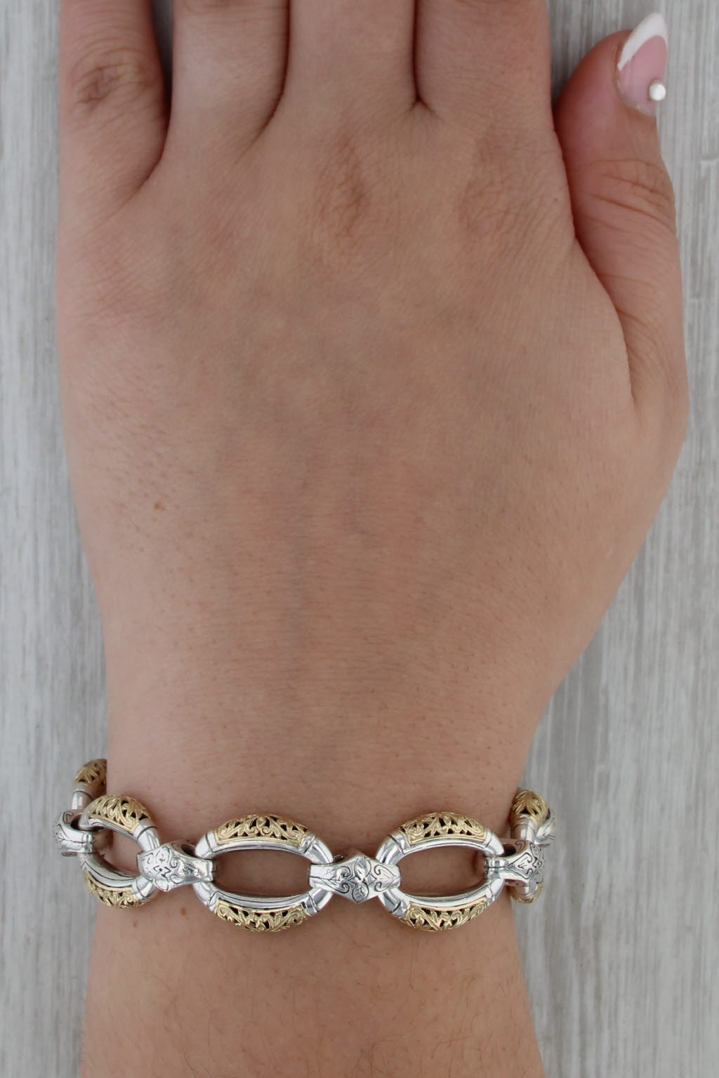 Konstantino Ornate Oval Link Bracelet Sterling Silver 18k Gold 7" statement