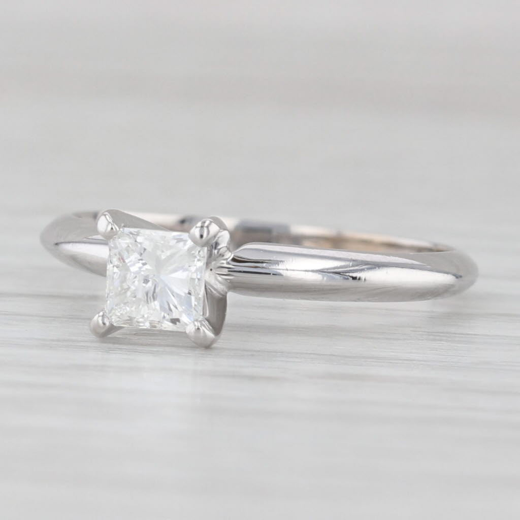 Light Gray 0.50ct Princess Diamond Solitaire Engagement Ring 14k White Gold Size 6.5
