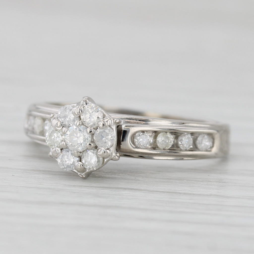 Light Gray 0.36ctw Diamond Cluster Engagement Ring 10k White Gold Size 5.5