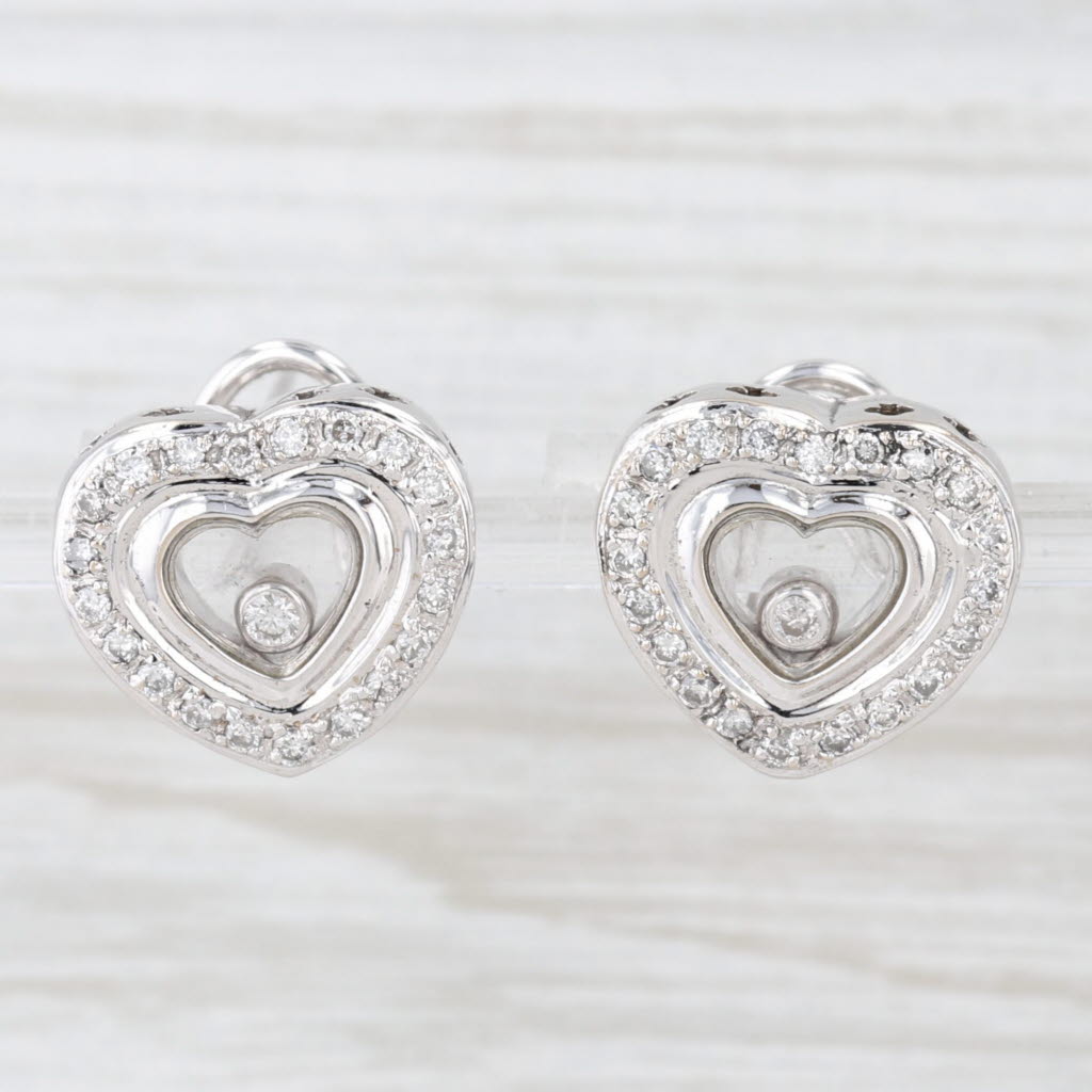 Light Gray 0.46ctw Floating Diamond Halo Heart Stud Earrings 18k White Gold Omega Backs