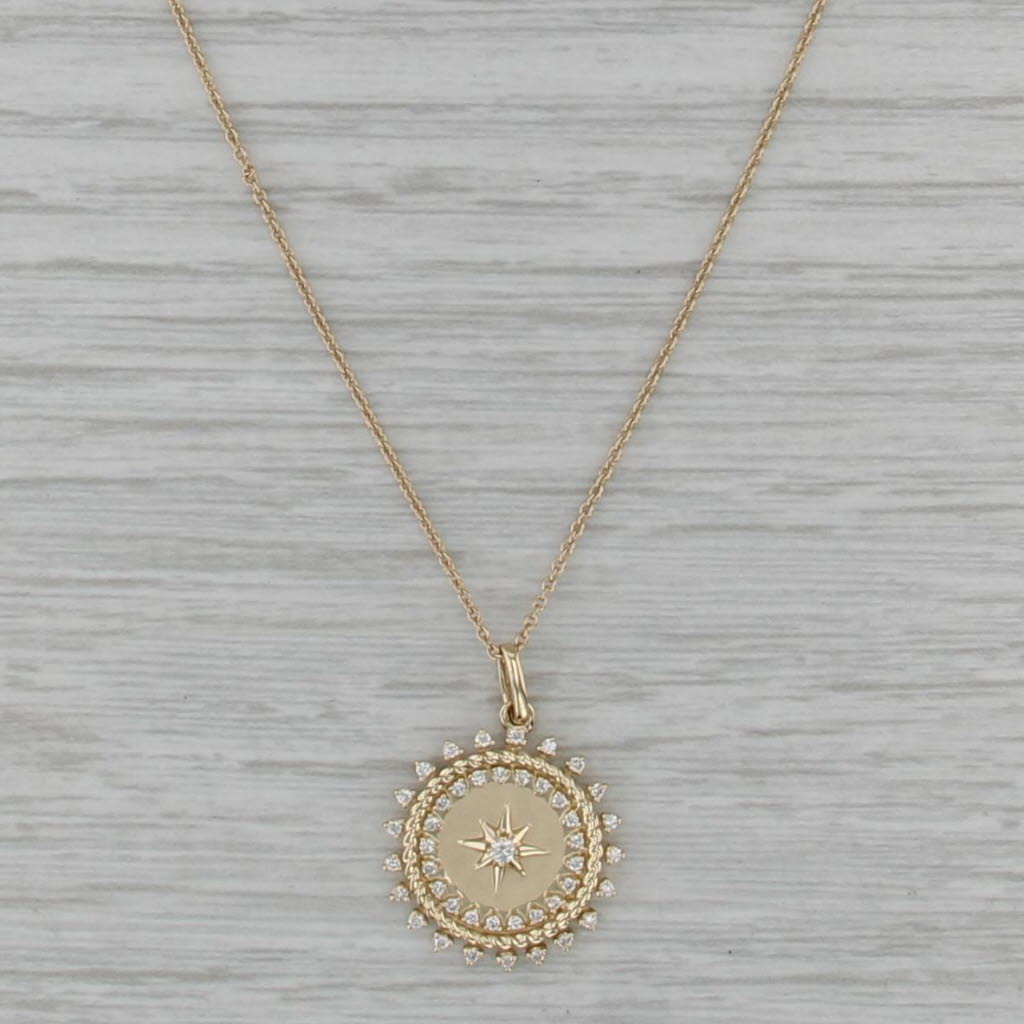New Diamond Star Sunburst Pendant Necklace 14k Gold 16" 17" 18" Cable Chain