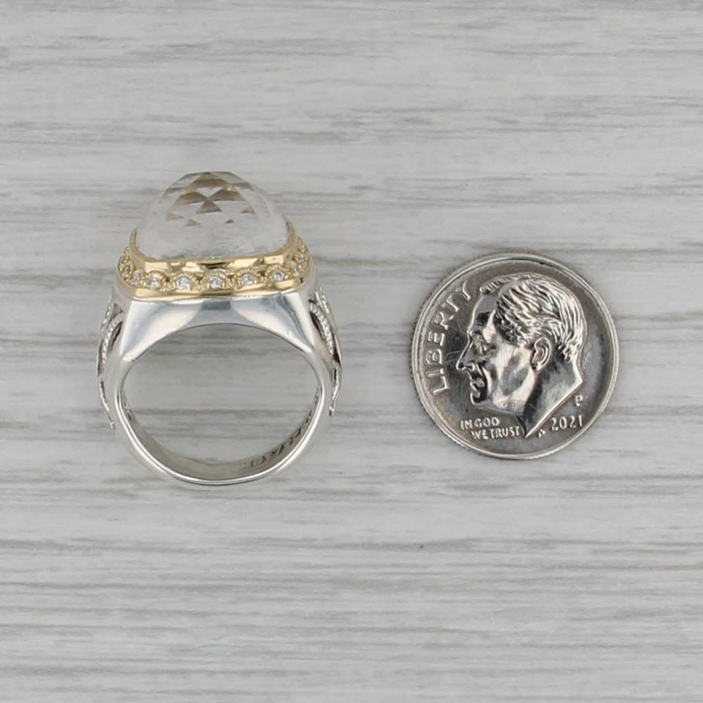 Tacori Quartz Diamond Halo Ring Sterling Silver 18k Gold Size 5 Ornate Cocktail