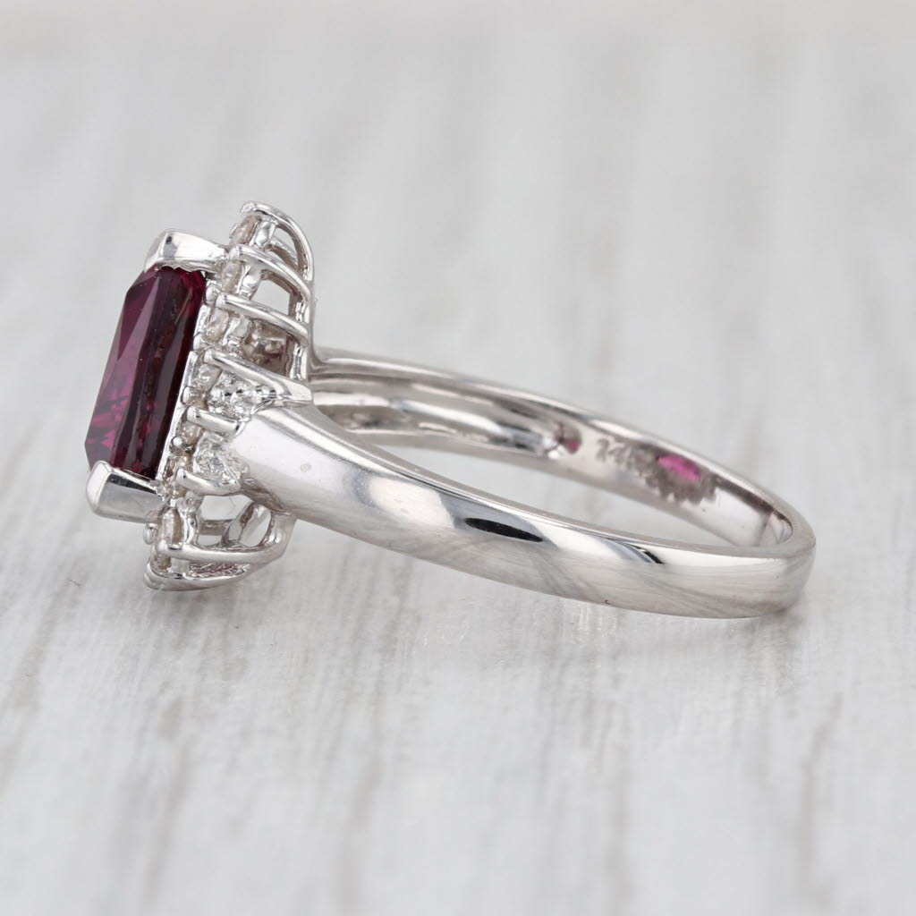 2.85ctw Trillion Rhodolite Garnet Diamond Halo Ring 14k White Gold Size 7.25