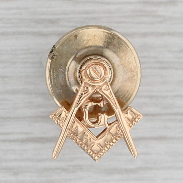 Gray Masonic Square Compass Pin 14k Yellow Gold Blue Lodge Lapel