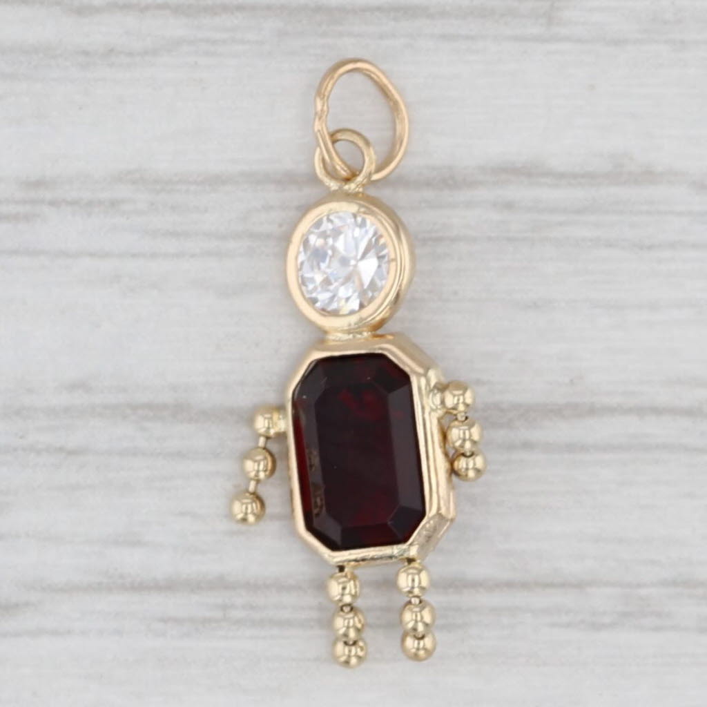 Simulated Garnet January Birthstone Girl Charm 14k Gold Cubic Zirconia Pendant
