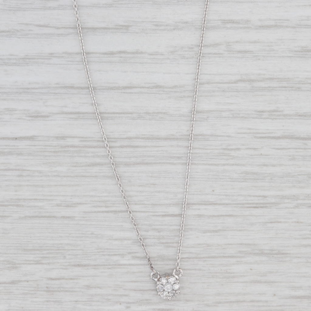 New 0.15ctw Diamond Cluster Pendant Necklace 14k White Gold Adjustable