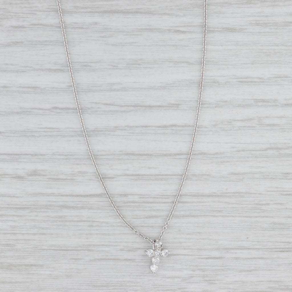 Light Gray New 0.20ctw Diamond Cross Pendant Necklace 14k White Gold 16-18" Cable Chain