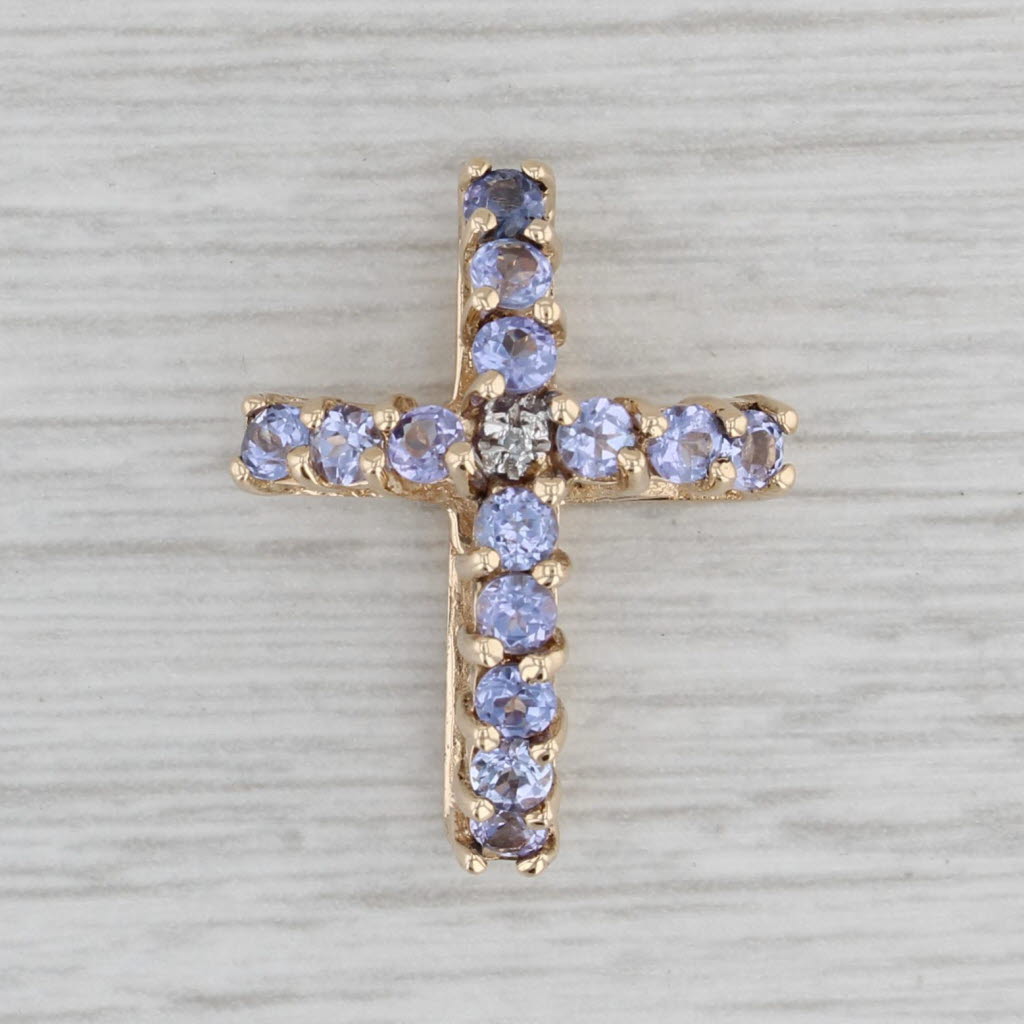 Gray 1.12ctw Tanzanite Cross Pendant 10k Yellow Gold