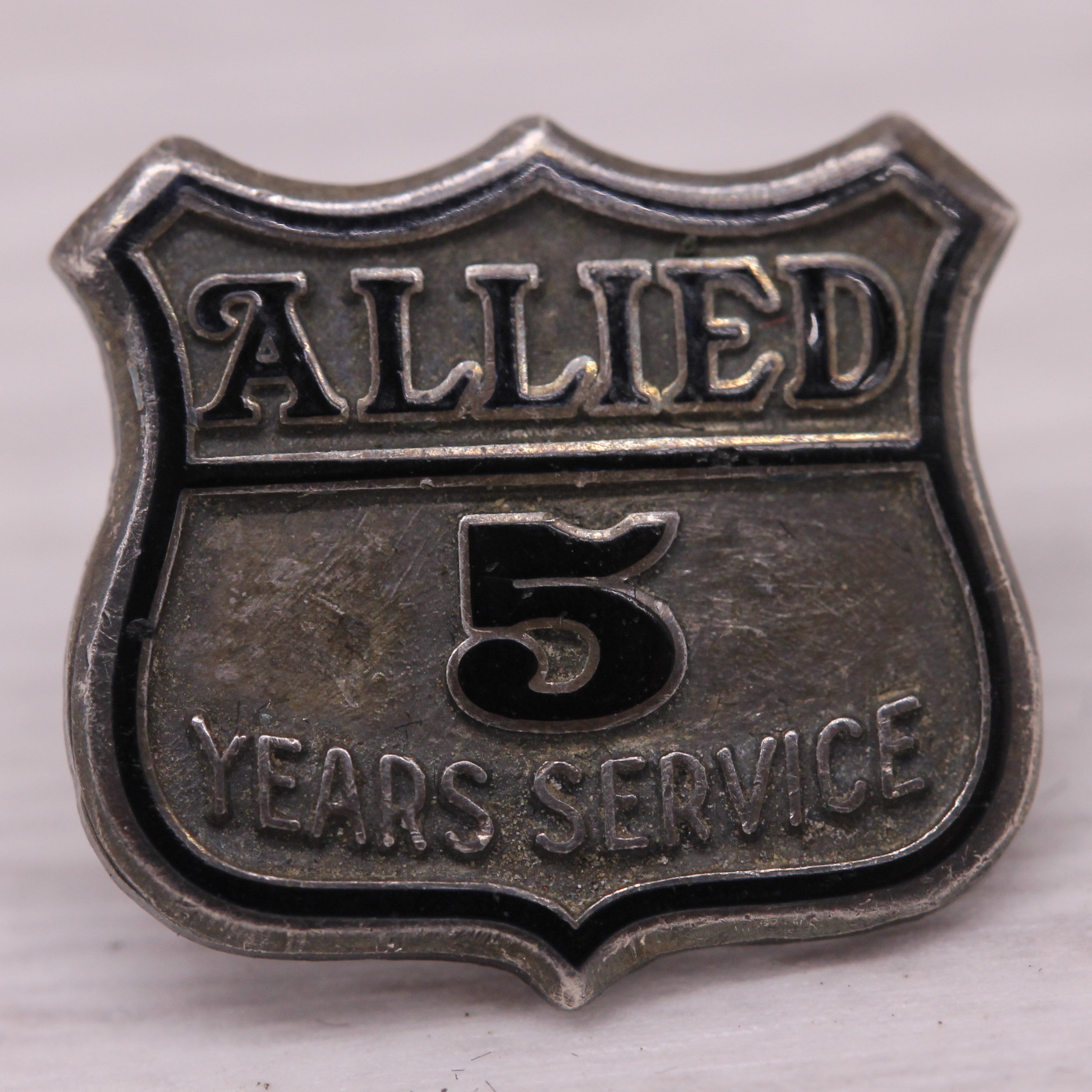 Dark Slate Gray Vintage Sterling Silver Allied Trucking 5 Years of Service Enamel Company Pin