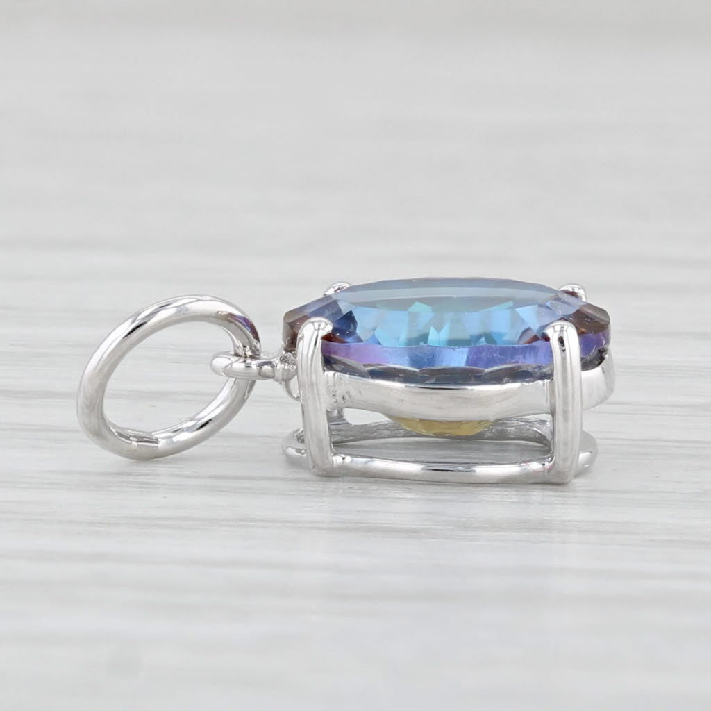 Light Gray 2.55ct Mystic Topaz Solitaire Pendant 14k White Gold Oval Purple Blue Pink Stone