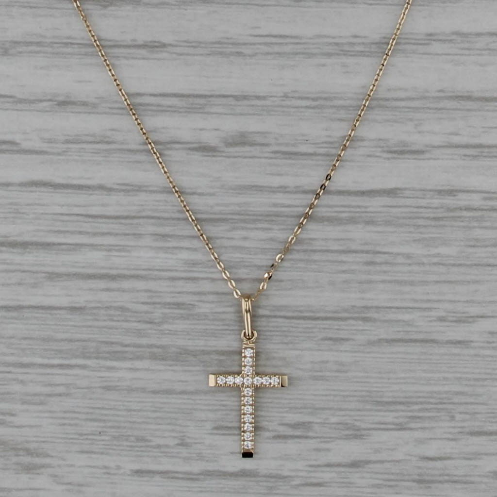 Cubic Zirconias Cross Pendant Necklace 14k Yellow Gold 16" 18" Cable Chain