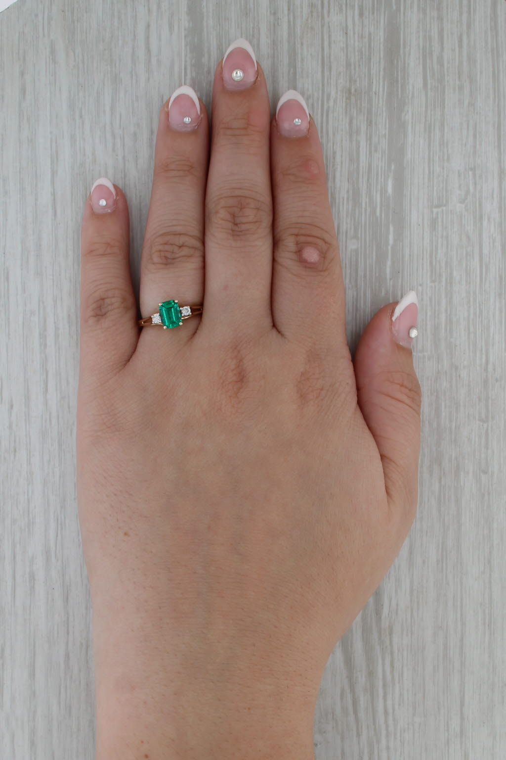 1.08ctw Emerald Cut Lab Created Emerald Diamond Ring 10k Yellow Gold Size 6.5