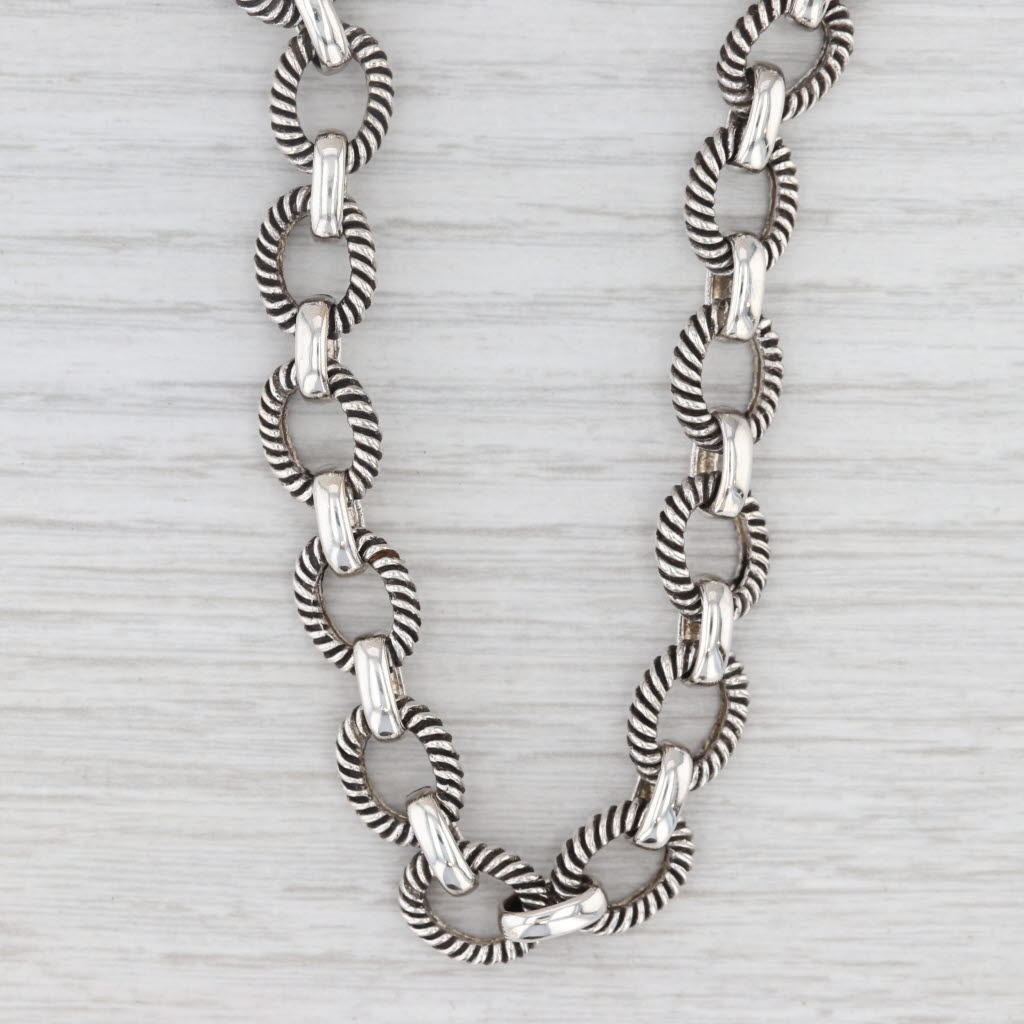 Light Gray Cable Links Cabochon Chain Necklace Sterling Silver Toggle Clasp 17.5" 9.8mm