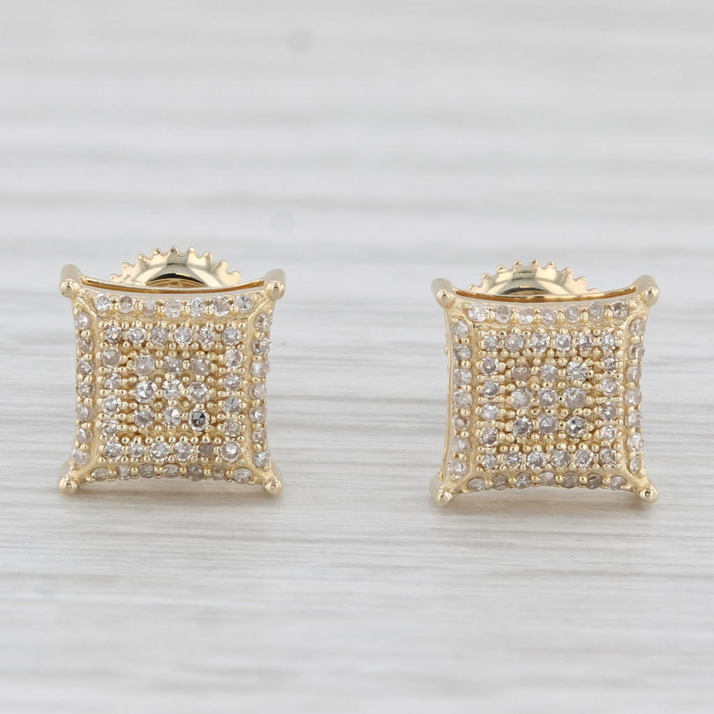 Light Gray 0.12ctw Pave Diamond Stud Earrings 10k Yellow Gold Screw Back Studs