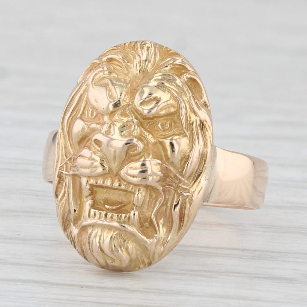 Light Gray Lions Head Signet Ring 10k 18k Yellow Gold Size 6.5 Antique Stickpin Conversion