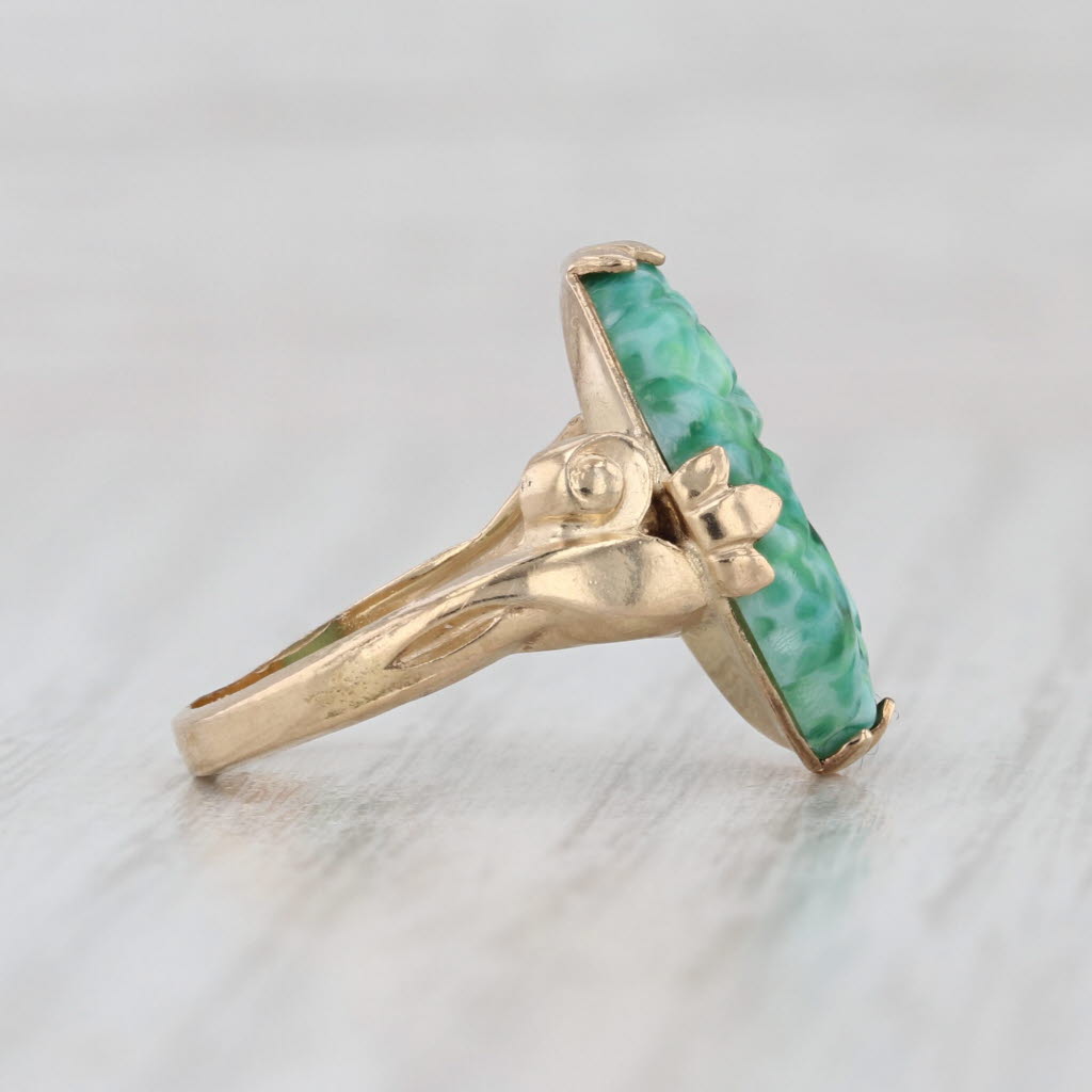 Vintage Pierced Marbled Green Glass Ring 10k Gold Filled