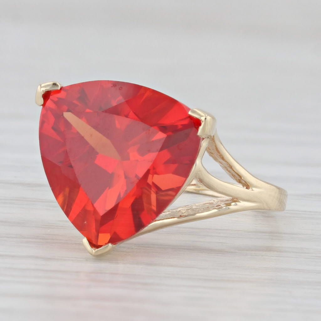 Light Gray 7.75ct Lab Created Red Sapphire Trillion Solitaire Ring 10k Yellow Gold Size 6