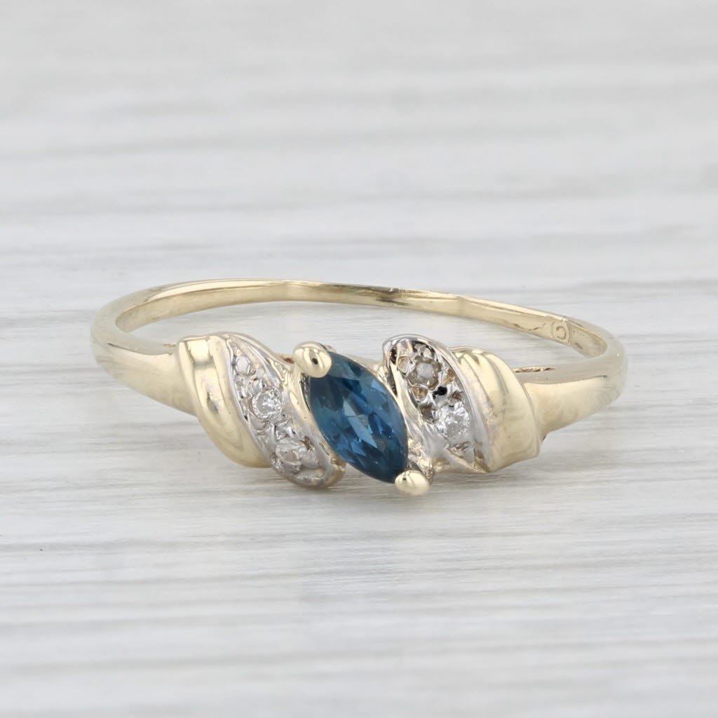 Light Gray 0.22ctw Marquise Blue Sapphire Diamond Ring 10k Yellow Gold Size 5.5