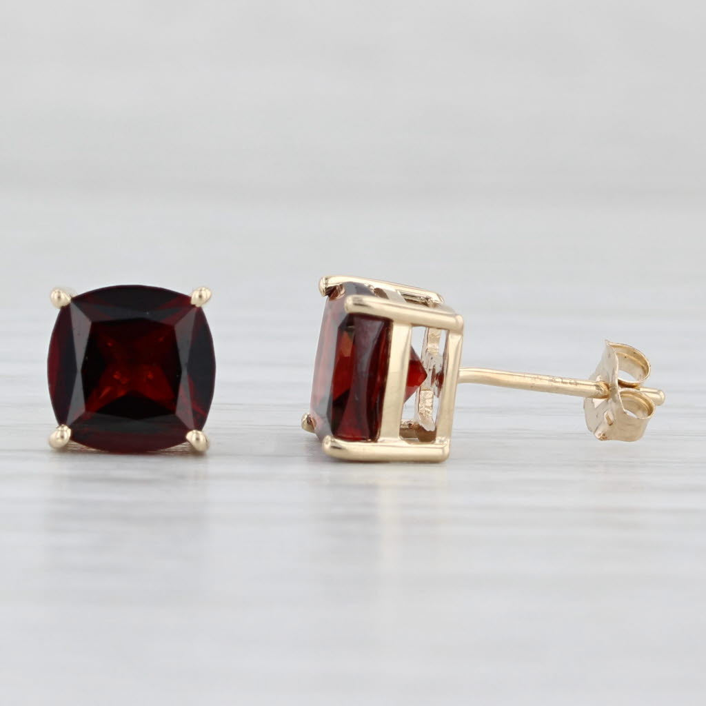 Light Gray 3.50ctw Garnet Stud Earrings 14k Yellow Gold Cushion Cut Solitaire Studs