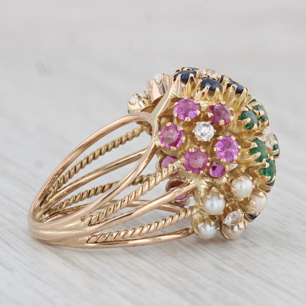 Light Gray 2.52ctw Gemstone Cluster Cocktail Ring 18k Gold Emerald Ruby Sapphire