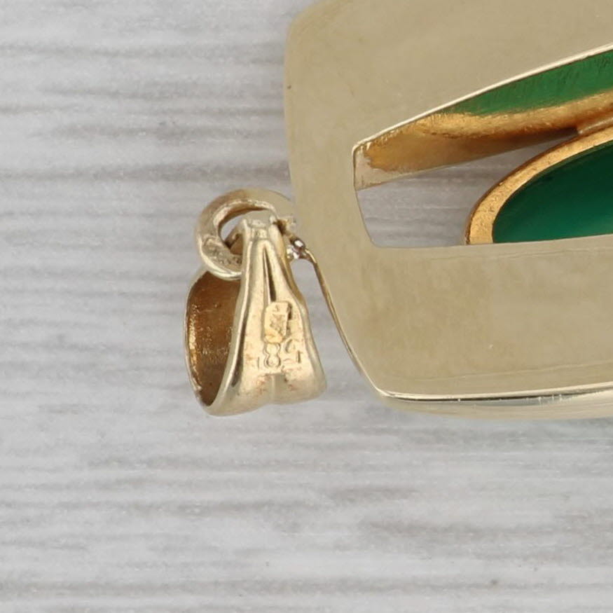 Dark Gray Green Chalcedony Pendant 14k Yellow Gold Oval Cabochon Solitaire
