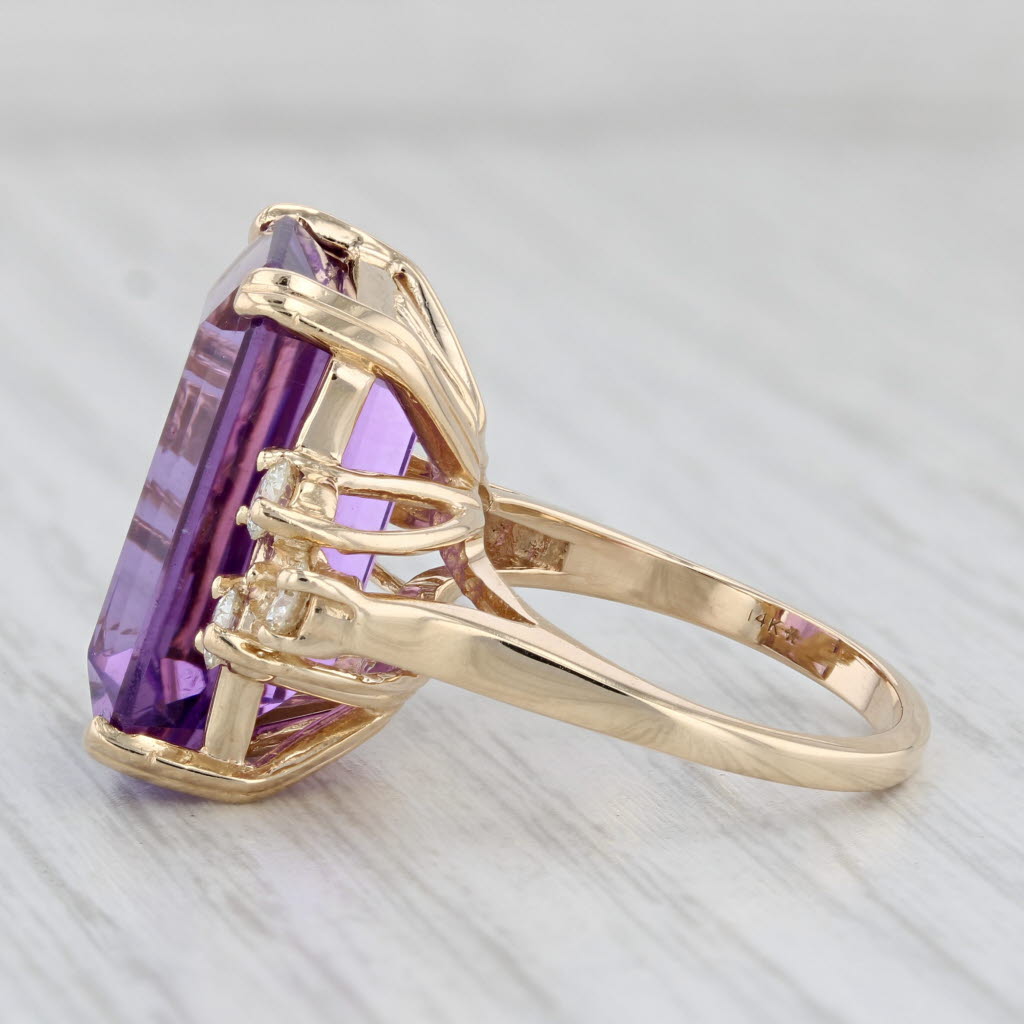 Light Gray 14ctw Large Emerald Cut Amethyst Diamond Ring 14k Yellow Gold Size 6.25 Cocktail