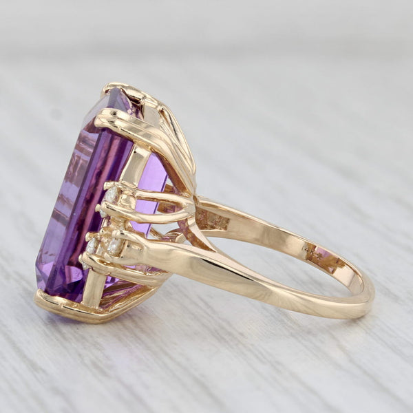 14ctw Large Emerald Cut Amethyst Diamond Ring 14k Yellow Gold Size 6.25 Cocktail