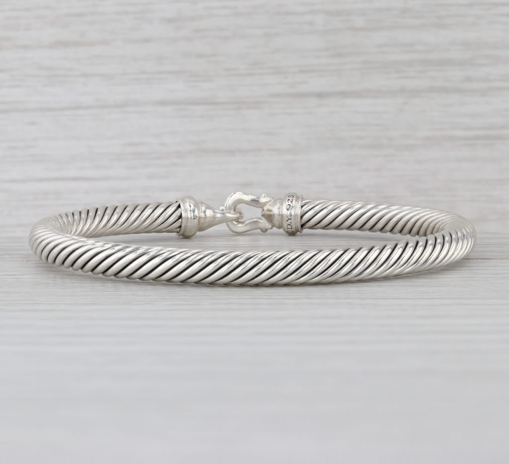 David Yurman Cable Hook Bangle Bracelet Diamond Sterling Silver 6.5" 5mm