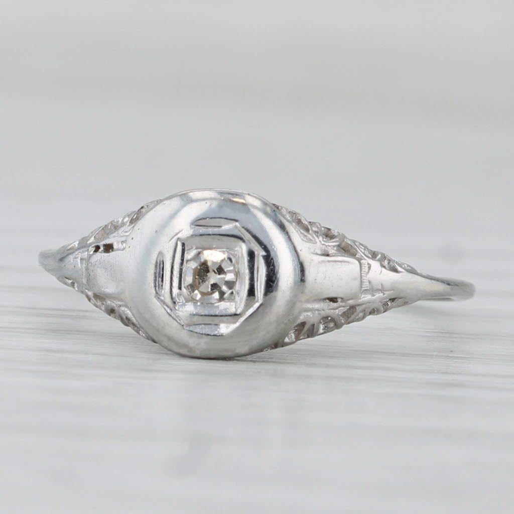 Light Gray Vintage Art Deco Diamond Solitaire Ring 14k White Gold Size 6.75