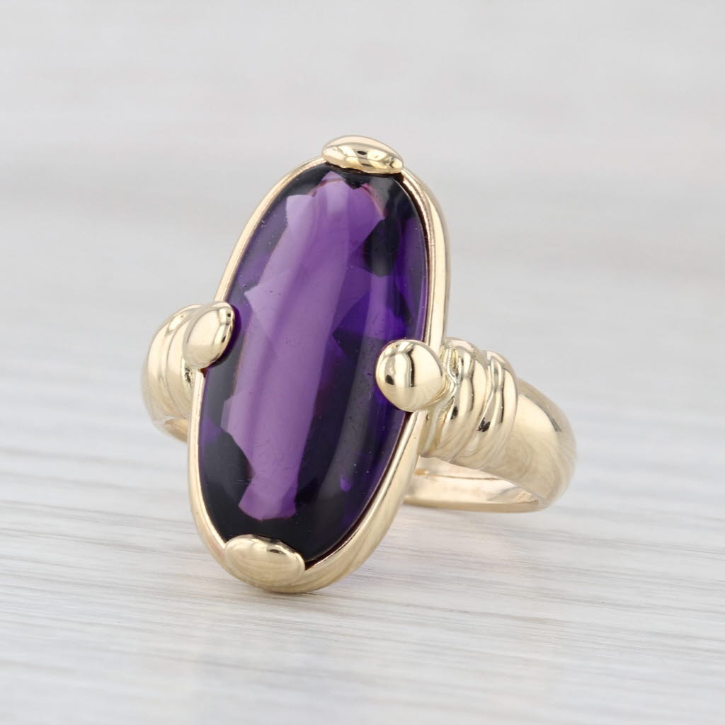 Amethyst Oval Cabochon Solitaire Ring 14k Yellow Gold Size 8