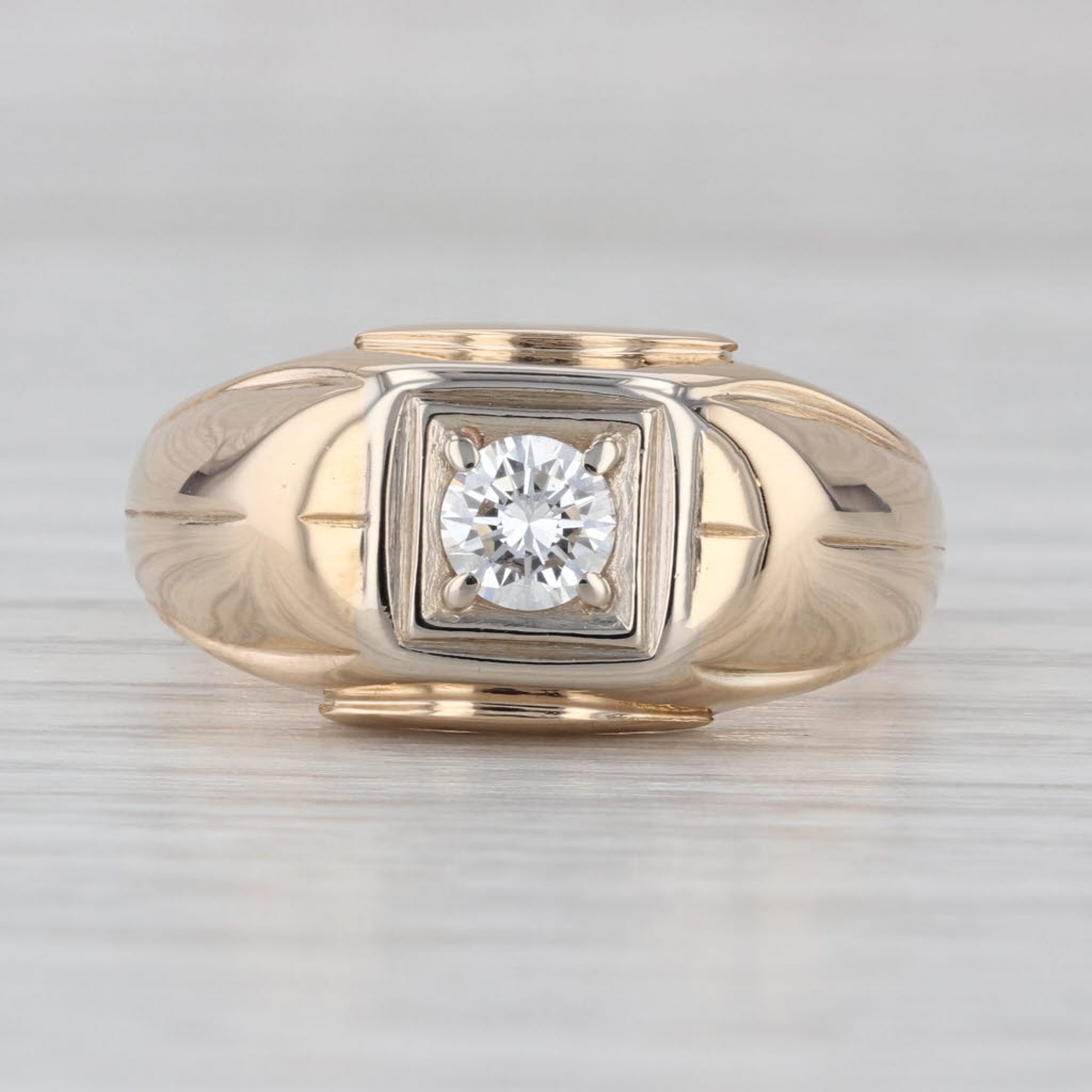 Vintage 0.35ct VS2 Diamond Solitaire Ring 14k Yellow Gold Men's