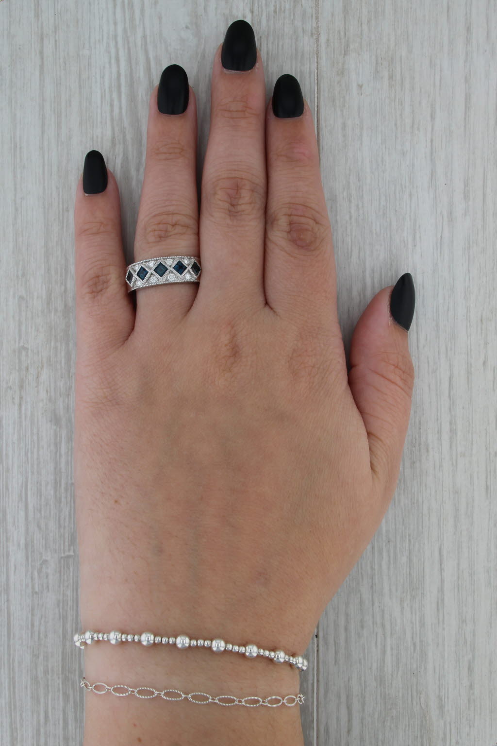 1.16ctw Blue Sapphire Diamond Ring 14k White Gold Size 8.5 - 8.75 Band