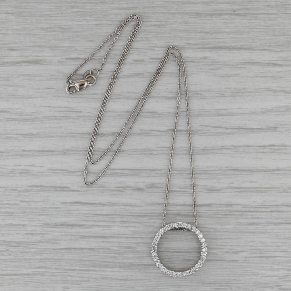 0.47ctw Diamond Eternity Circle Pendant Necklace 14k Gold 16.25" Cable Chain