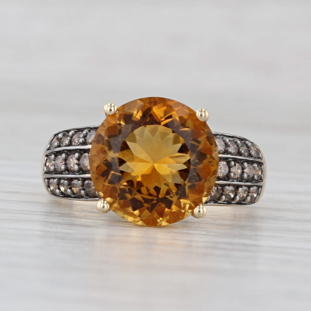 Citrine Champagne Diamond Ring 10k Yellow Gold Size 8.25 Cocktail