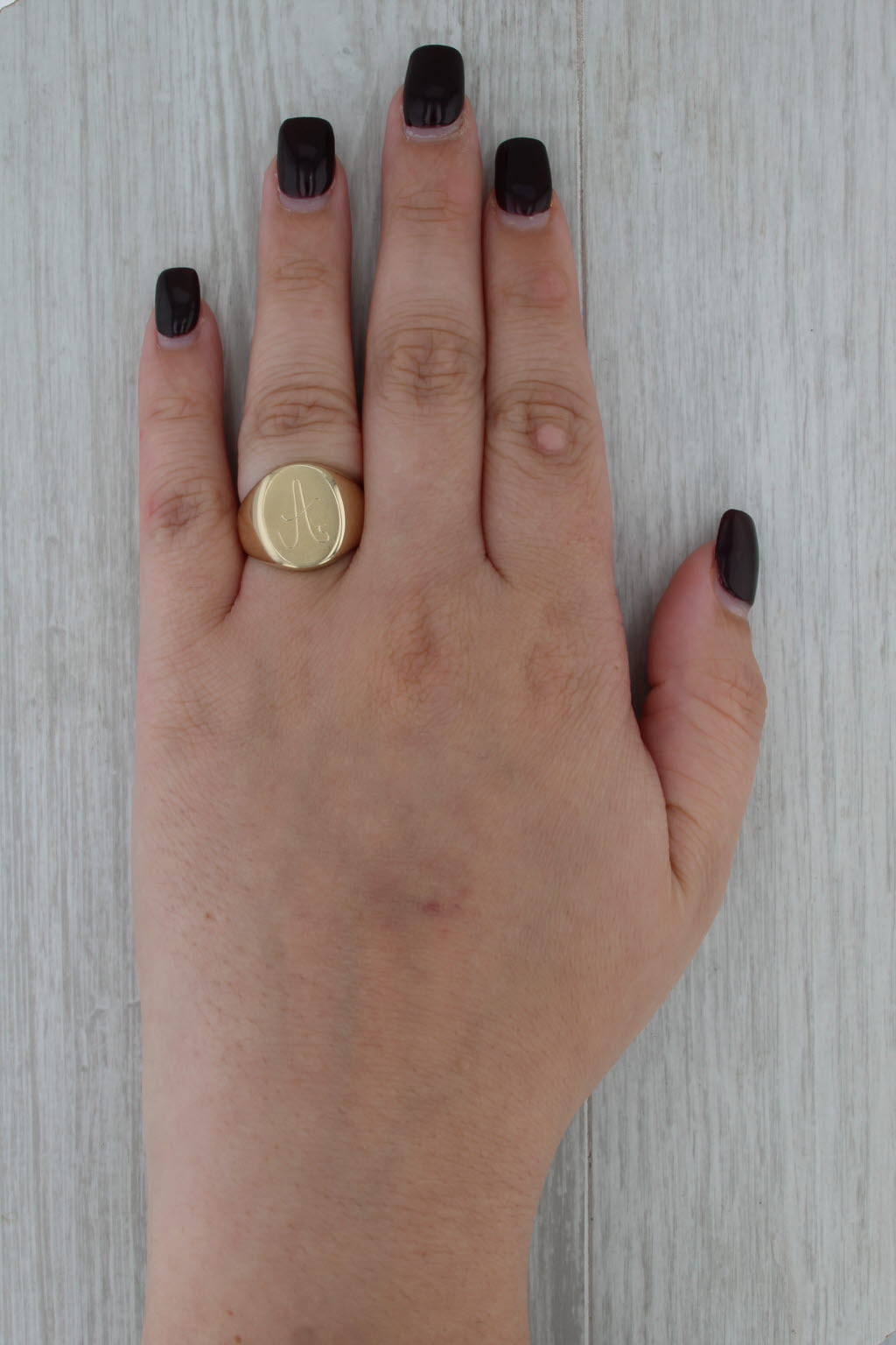 Engraved Scripted Initial Letter A Signet Ring 14k Yellow Gold Size 6.25