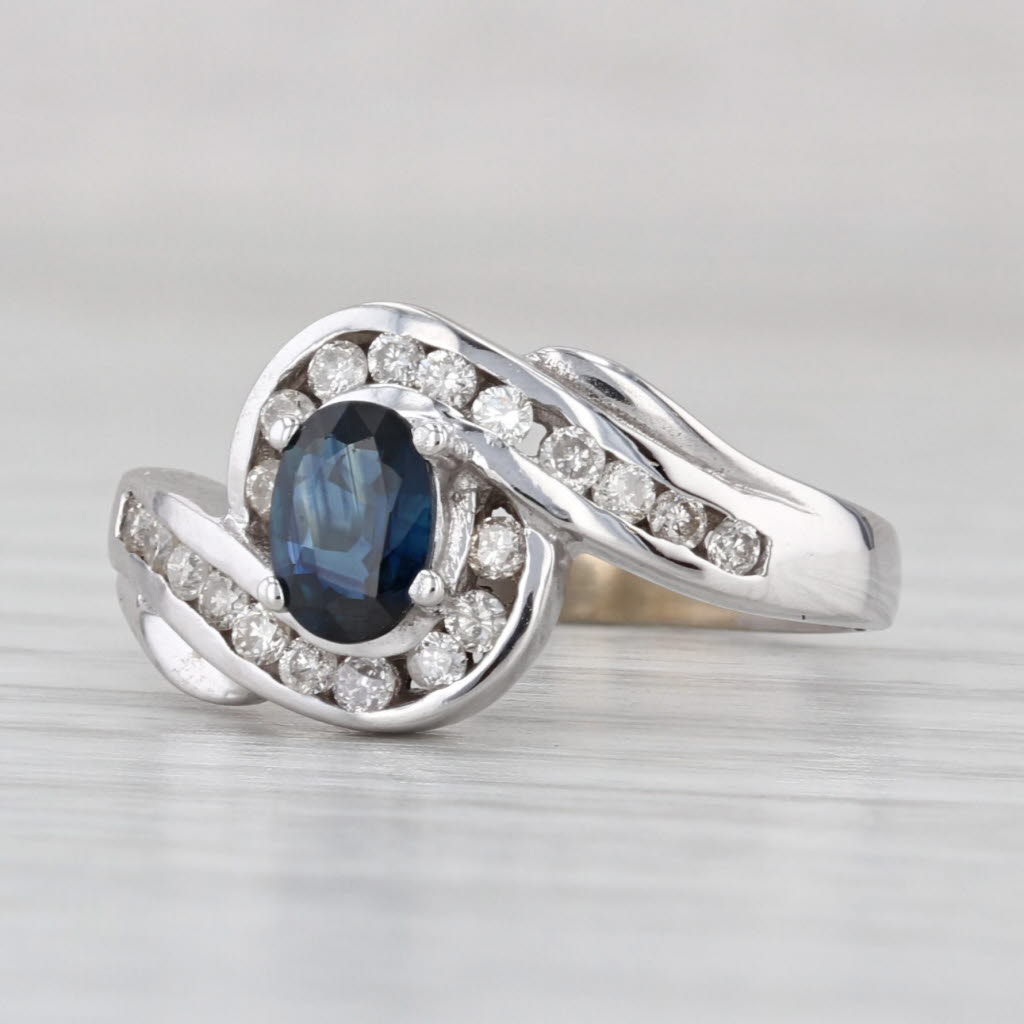 1ctw Blue Sapphire Diamond Bypass Ring 14k White Gold Size 7 Engagement