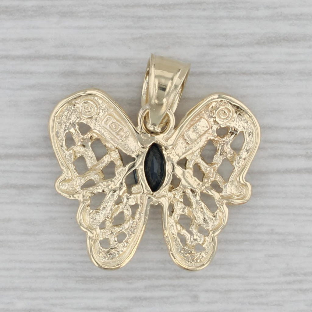 Gray 0.35ct Marquise Blue Sapphire Butterfly Pendant 10k Yellow Gold