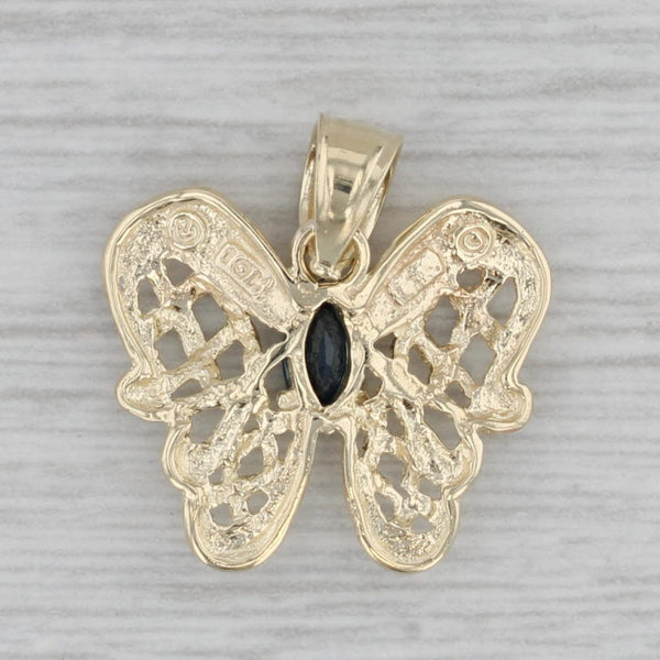 0.35ct Marquise Blue Sapphire Butterfly Pendant 10k Yellow Gold
