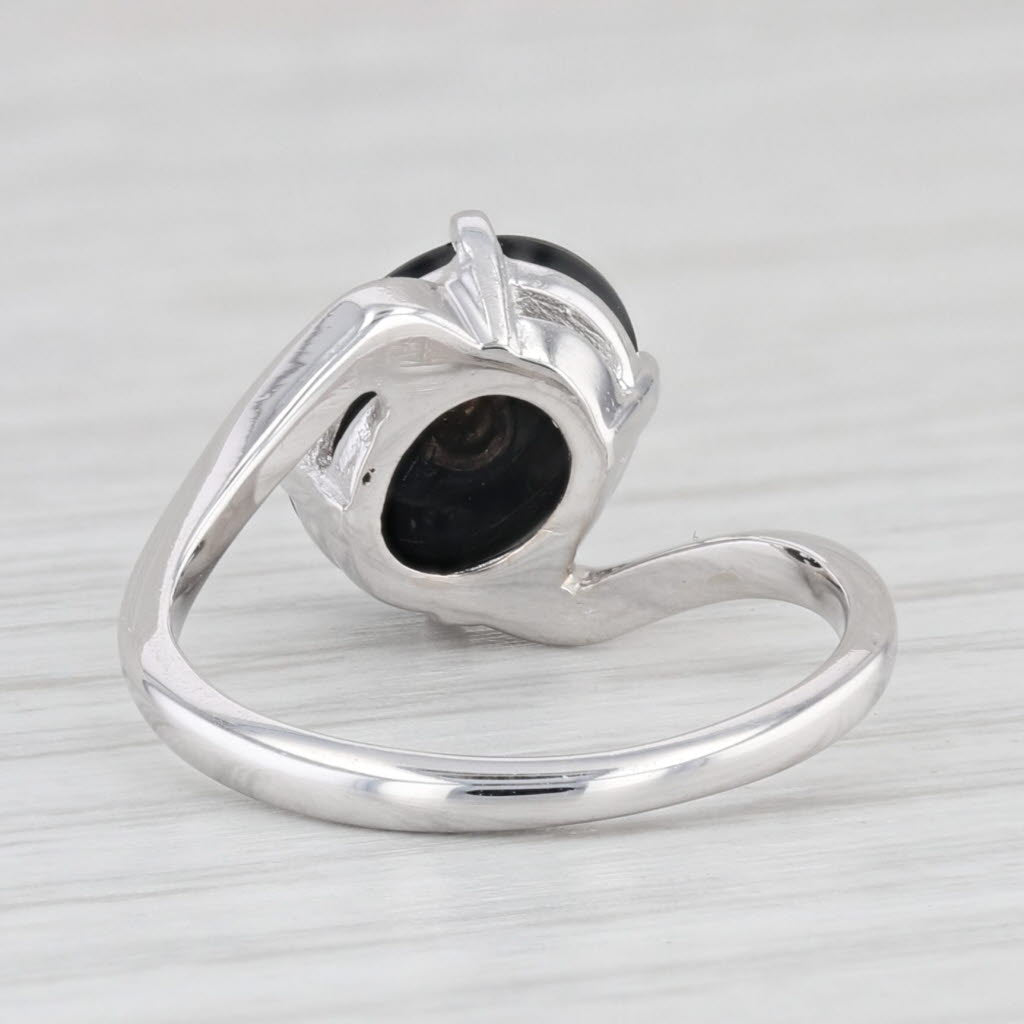 Light Gray Vintage Onyx Diamond Signet Bypass Ring 10k White Gold Size 6