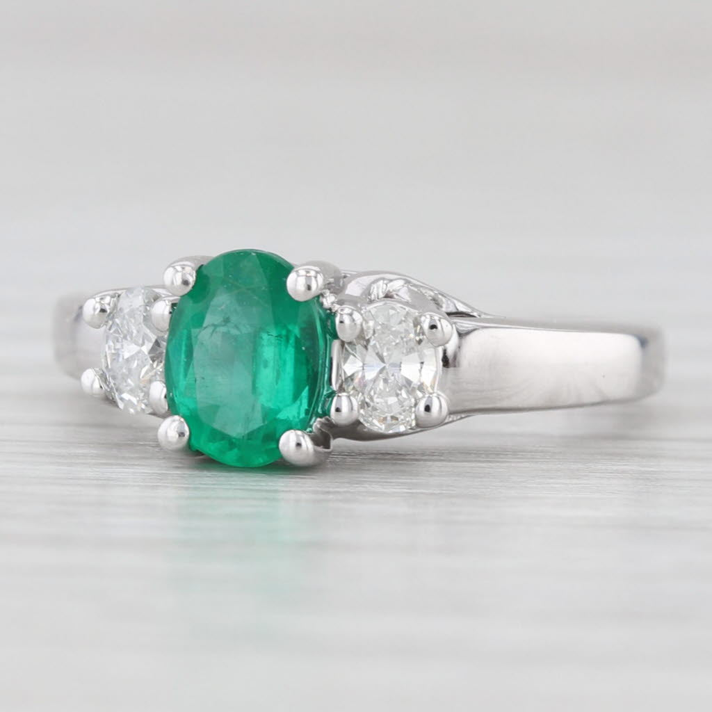 Light Gray 1.10ctw Oval Emerald Diamond Ring 14k White Gold Size 4.5