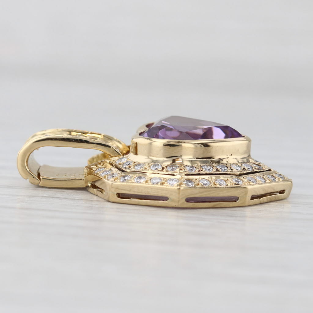 Light Gray 4.53ctw Amethyst Heart Diamond Halo Pendant 18k Yellow Gold